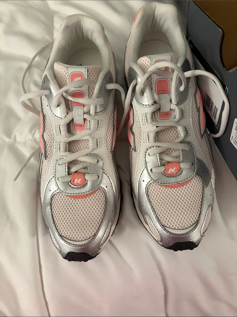 New Balance Kids White, Silver & Pink Athletic Sneakers
